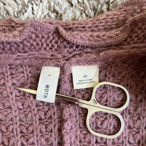 Anthropologie Moth Sz XS Rocia Ruffled Coccon Cardigan Waffle Knit Mauve Boho - Picture 15 of 16